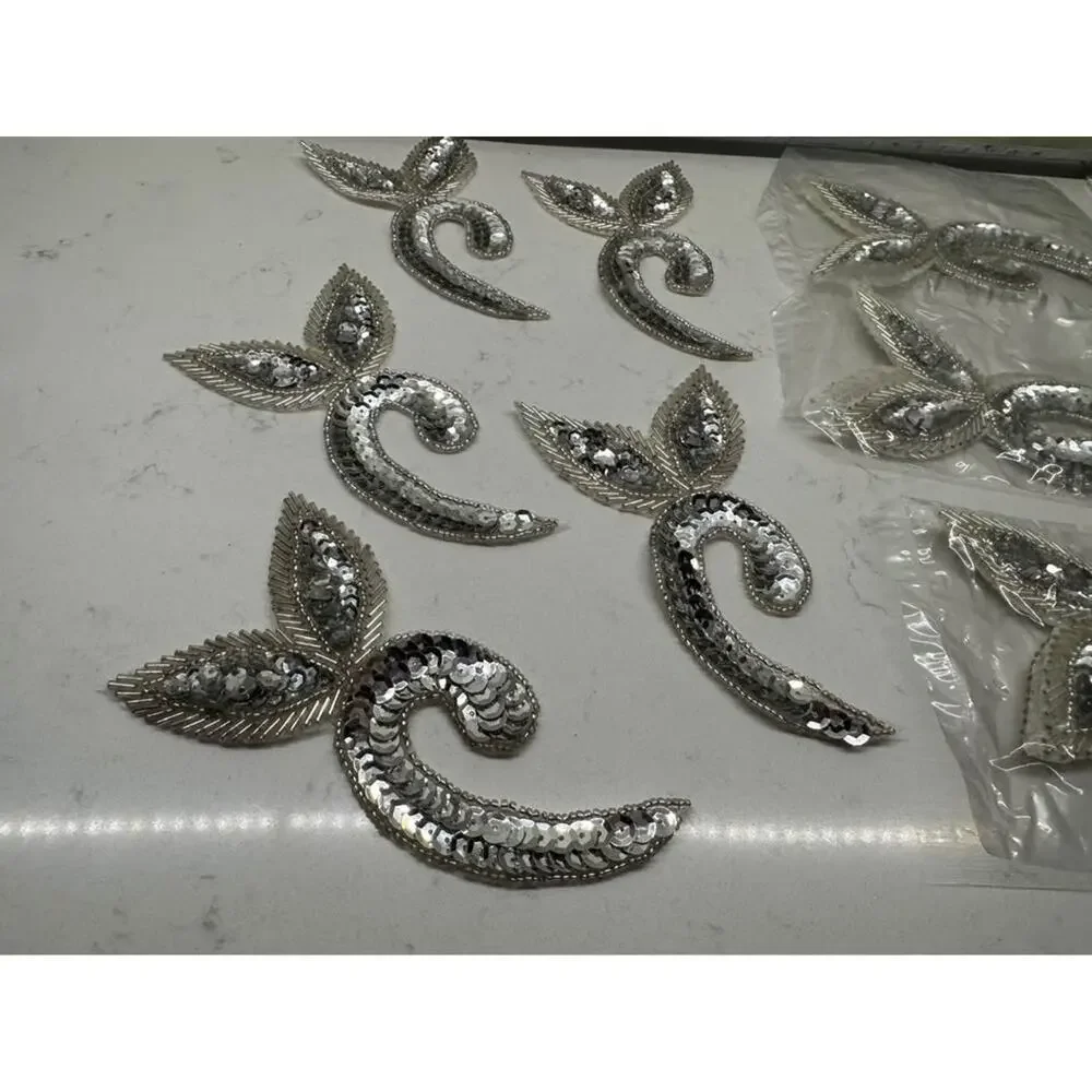 Vintage New Silver Emblem Sequin Applique Patch Sewing Costume - lot of 16
